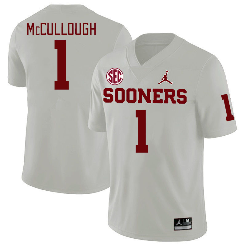 #1 Dasan McCullough Oklahoma Sooners 2024 SEC Conference College Football Jerseys-White